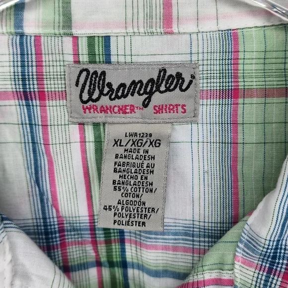 Wrangler Wrancher Western Plaid Pearl Snap Short Sleeve Shirt Size XL - Picture 4 of 5